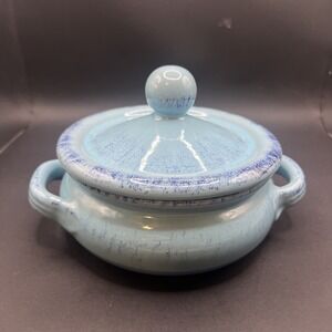 De Silva Terracotta Casserole Dish Lid Blue Italian Pottery Cookware Bowl Soup